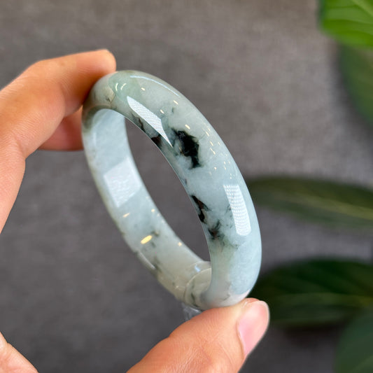 Water Green Floral Pattern Jadeite Jade Bangle Leaf Sytle Size 53 mm Certificate 442289