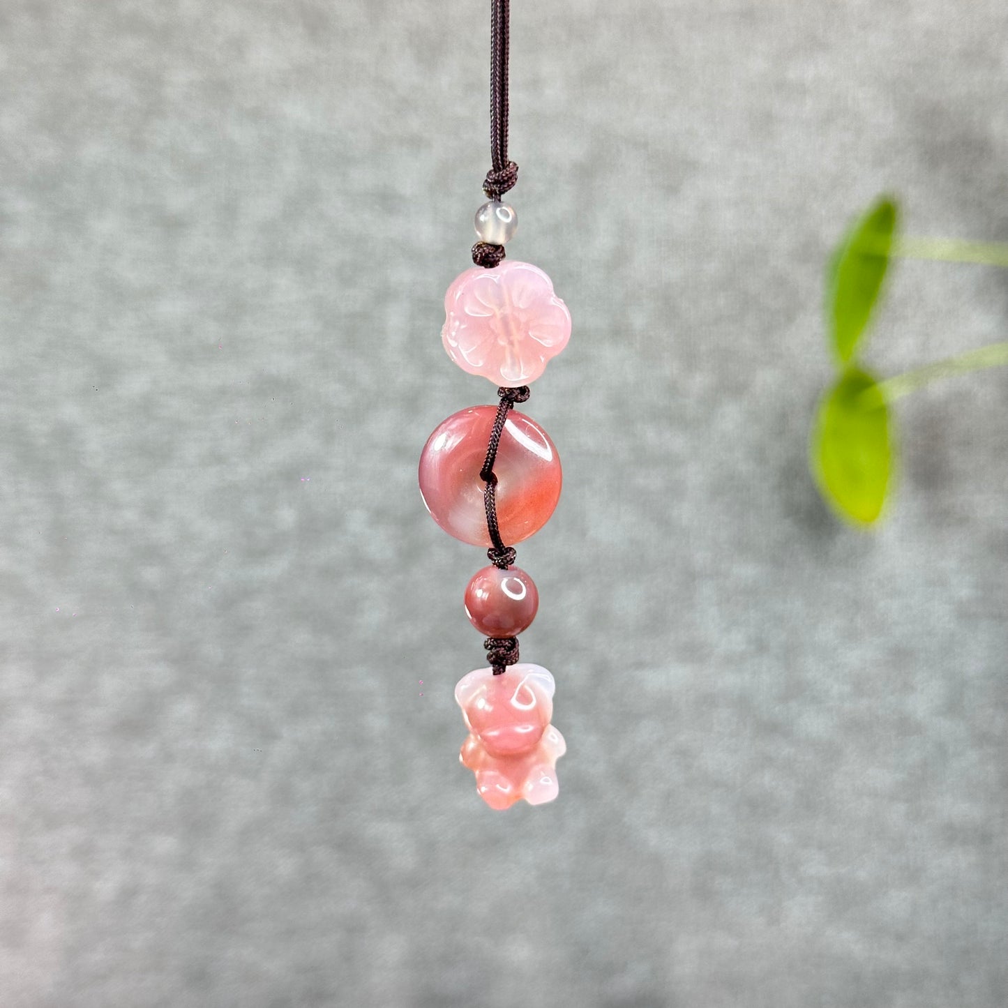 Natural Yuanyuan Pink Agate Bear Hanging Accessory