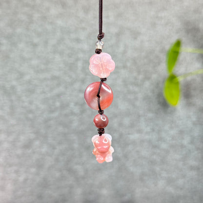 Natural Yuanyuan Pink Agate Bear Hanging Accessory