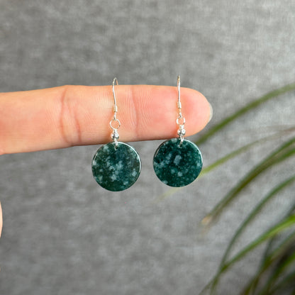 Natural Dark Water Green Jadeite Jade Earring with Silver hook