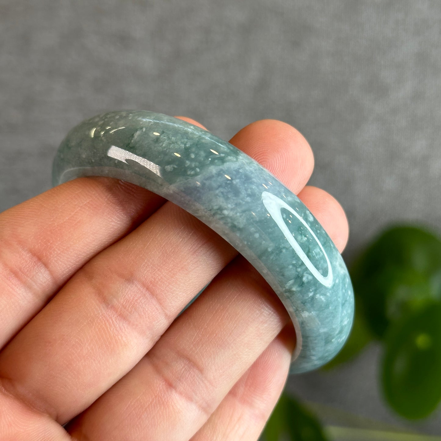 Water Green Jadeite Jade Bangle Leaf Style Size 55 mm