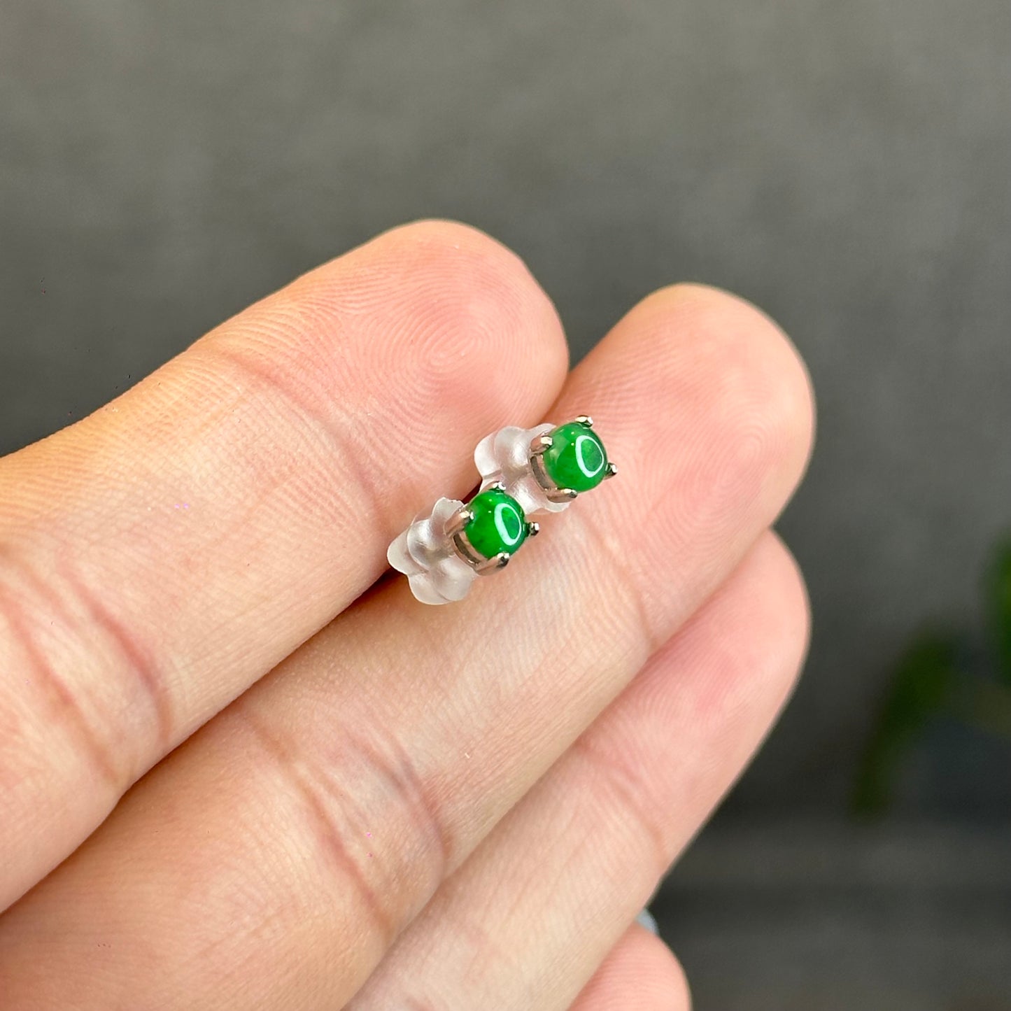 Natural Imperial Jadeite Jade Stud Earrings with S925 Silver Setting
