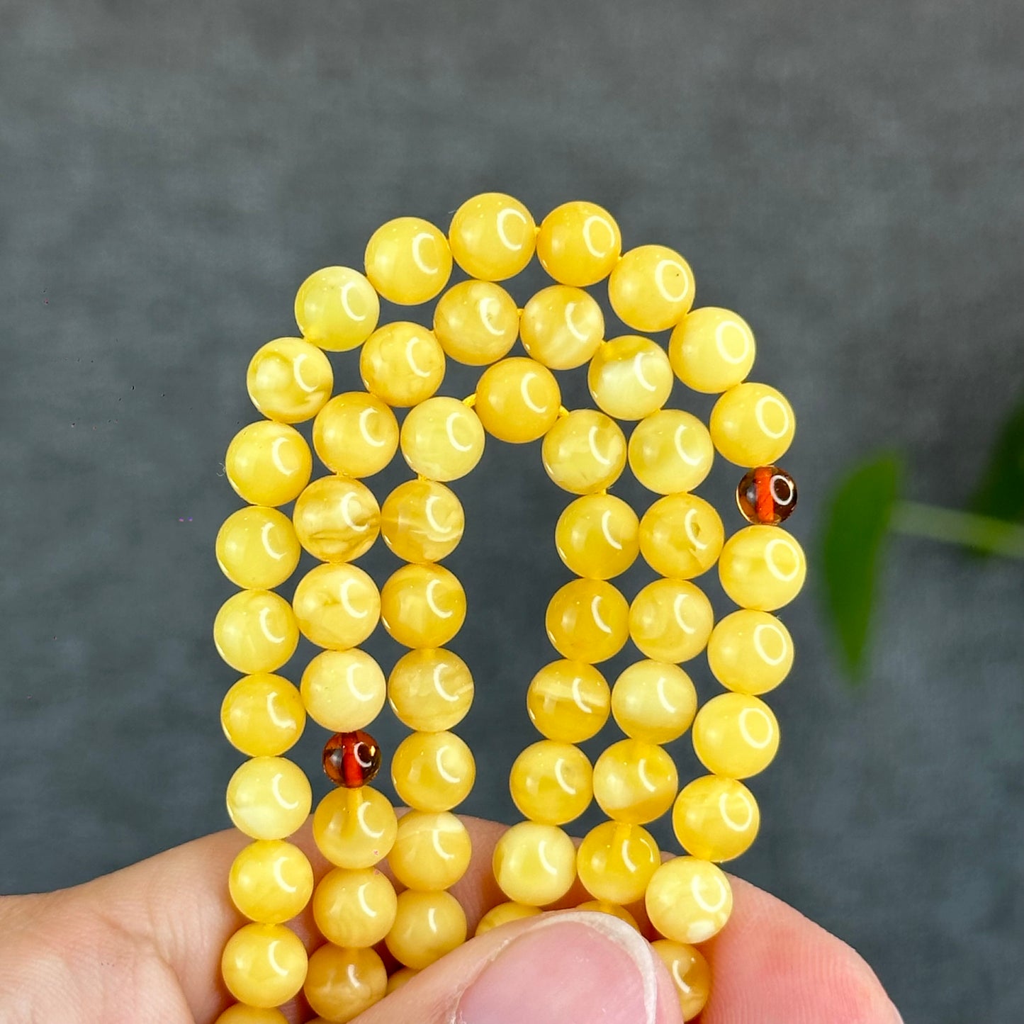 Natural Golden Amber Triple Wrap 108 Bead Bracelet Size 6 mm