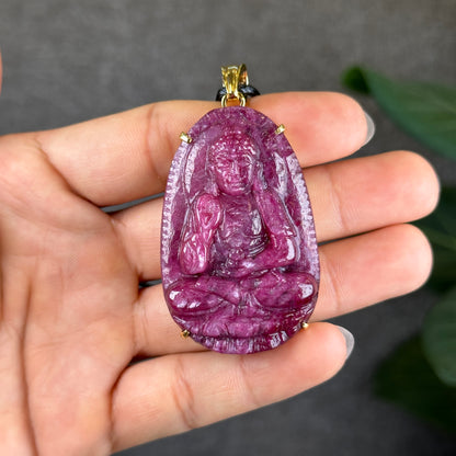 Adida Buddha Ruby Pendant in 10 Gold Setting with Gem Review Certificate