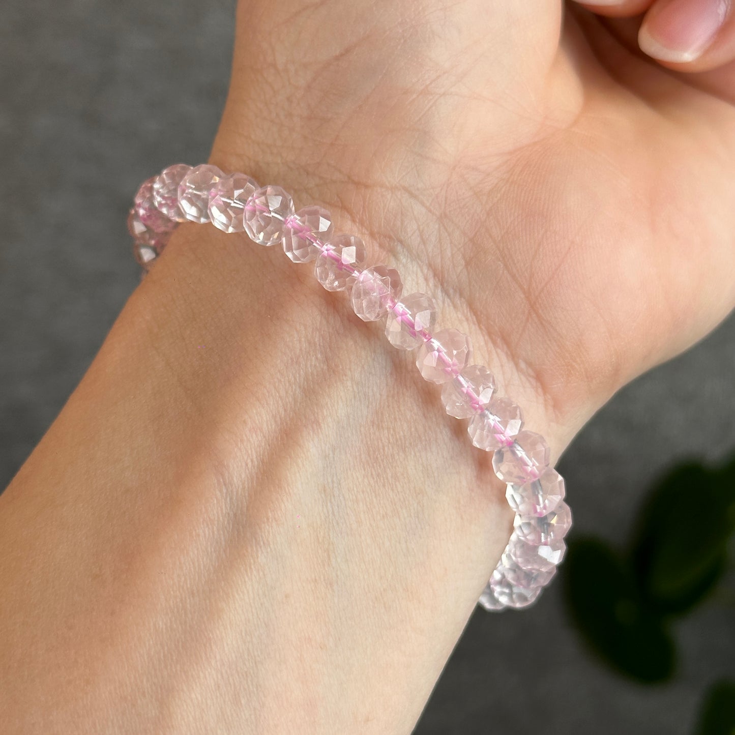 Rose Quartz Faceted Rondell Bracelet Size 7 mm