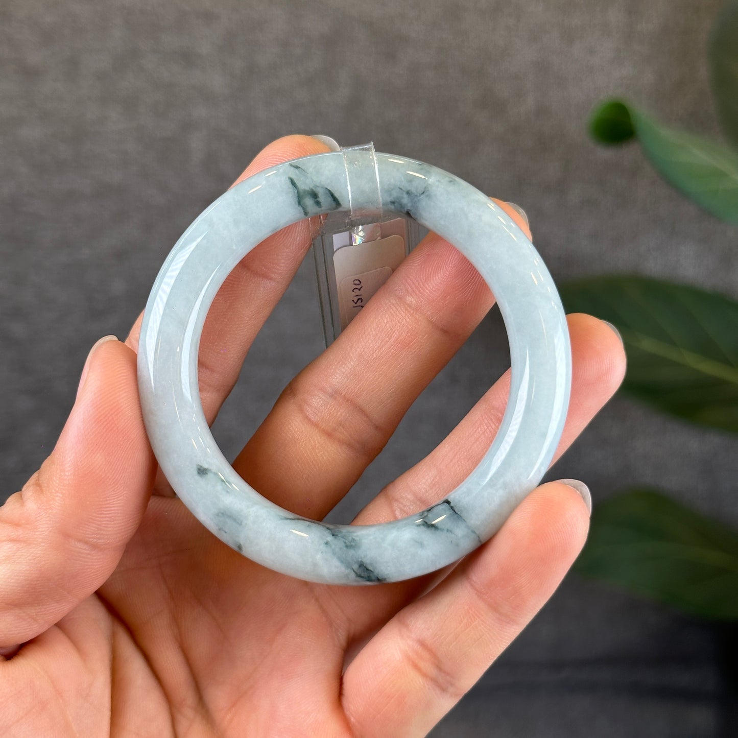 Water Green Floral Pattern Jadeite Jade Bangle Chopstick Style Size 51.2 mm Certificate 727358