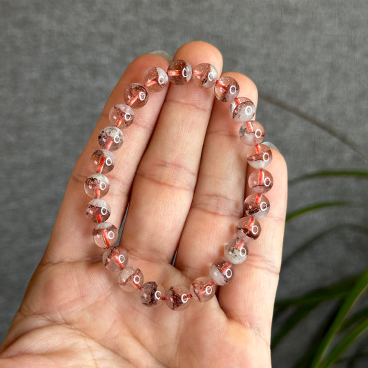 Red Pyramid Natural Phantom Quartz Bracelet Size 7.5 mm