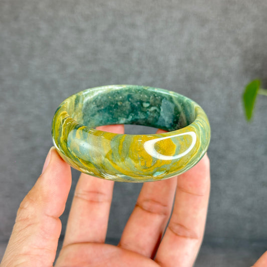 Colourful Natural Chalcedony Bangle Leaf Style Size 58.2 mm