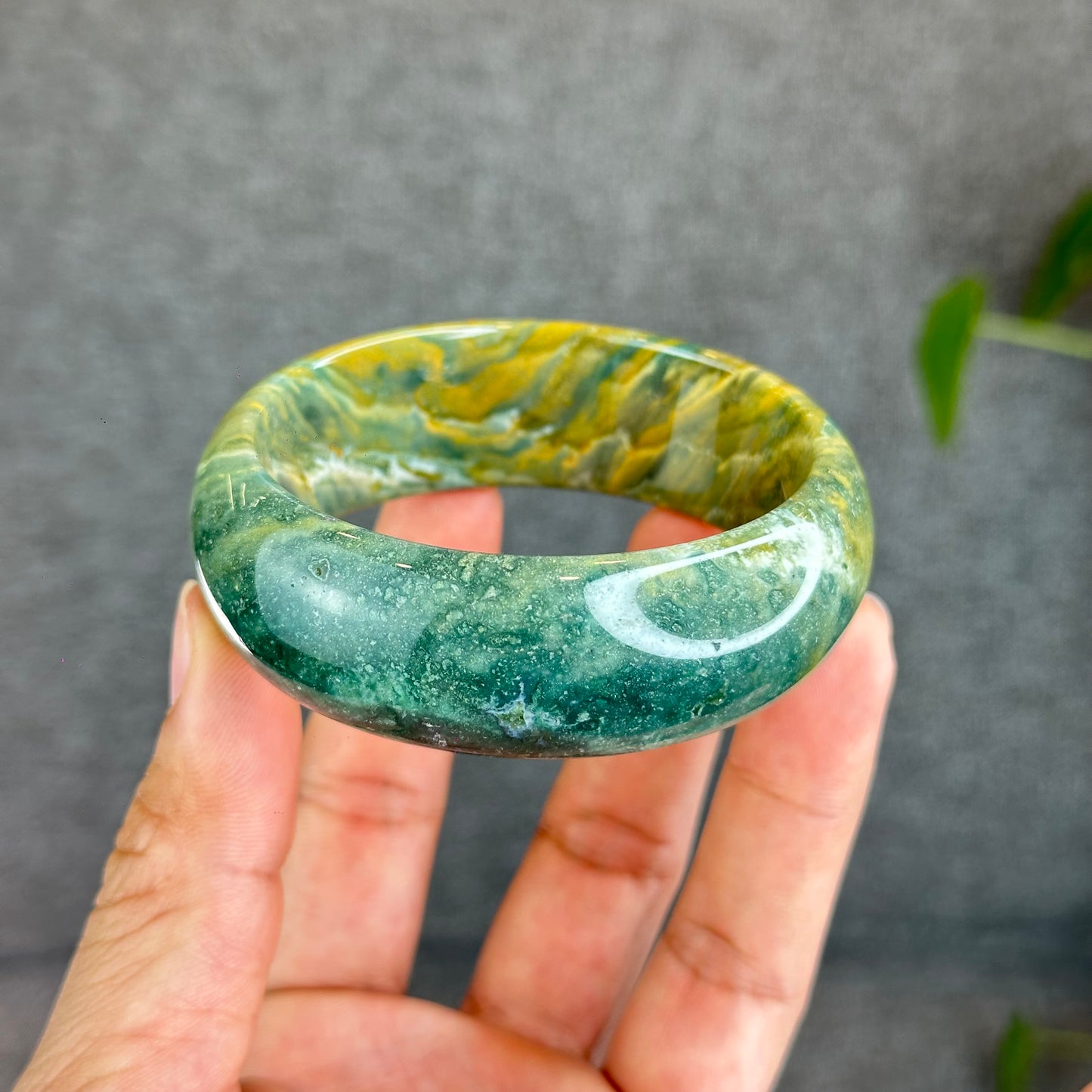 Colourful Natural Chalcedony Bangle Leaf Style Size 58.2 mm