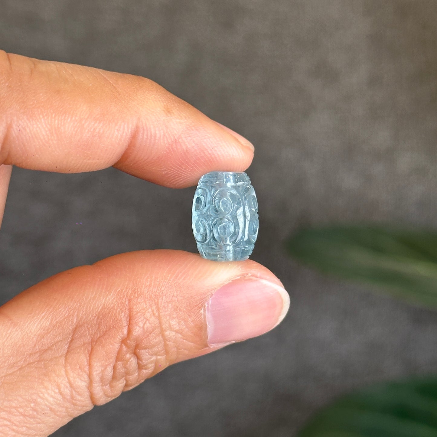 Aquamarine Beryl Carved Lu Thong Bead Size 10.5 mm