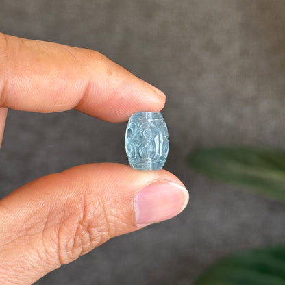 Aquamarine Beryl Carved Lu Thong Bead Size 10.5 mm