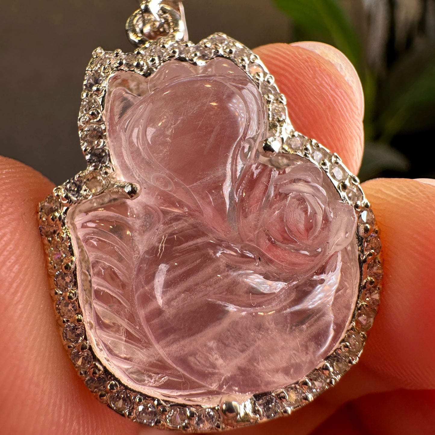 Ho Ly Rose Quartz Pendant In Silver Setting