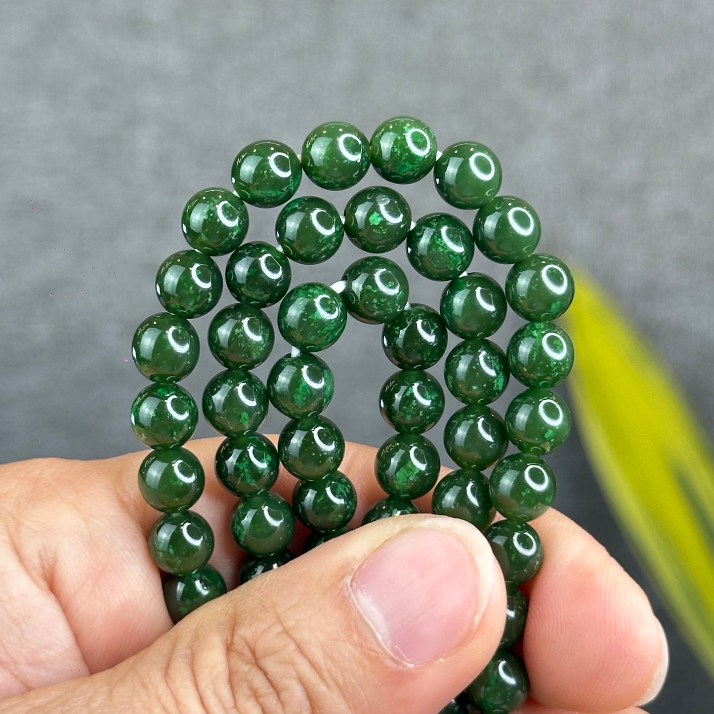 Natural Nephrite Jade High Quality Triple Wrap (108 Bead) Bracelet Size 7 mm