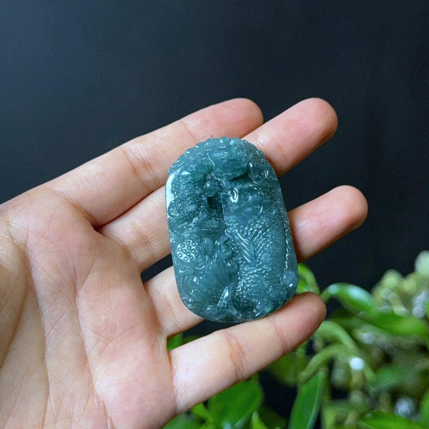 Pisces Fish Water Green Jadeite Jade Pendant