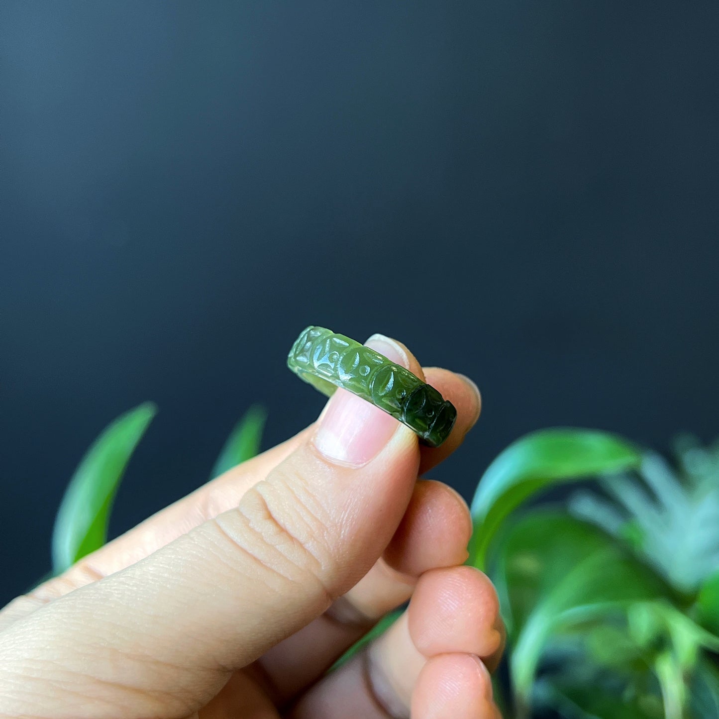 Nephrite Jade Carved Ring Size 1.6