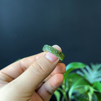 Nephrite Jade Carved Ring Size 1.6