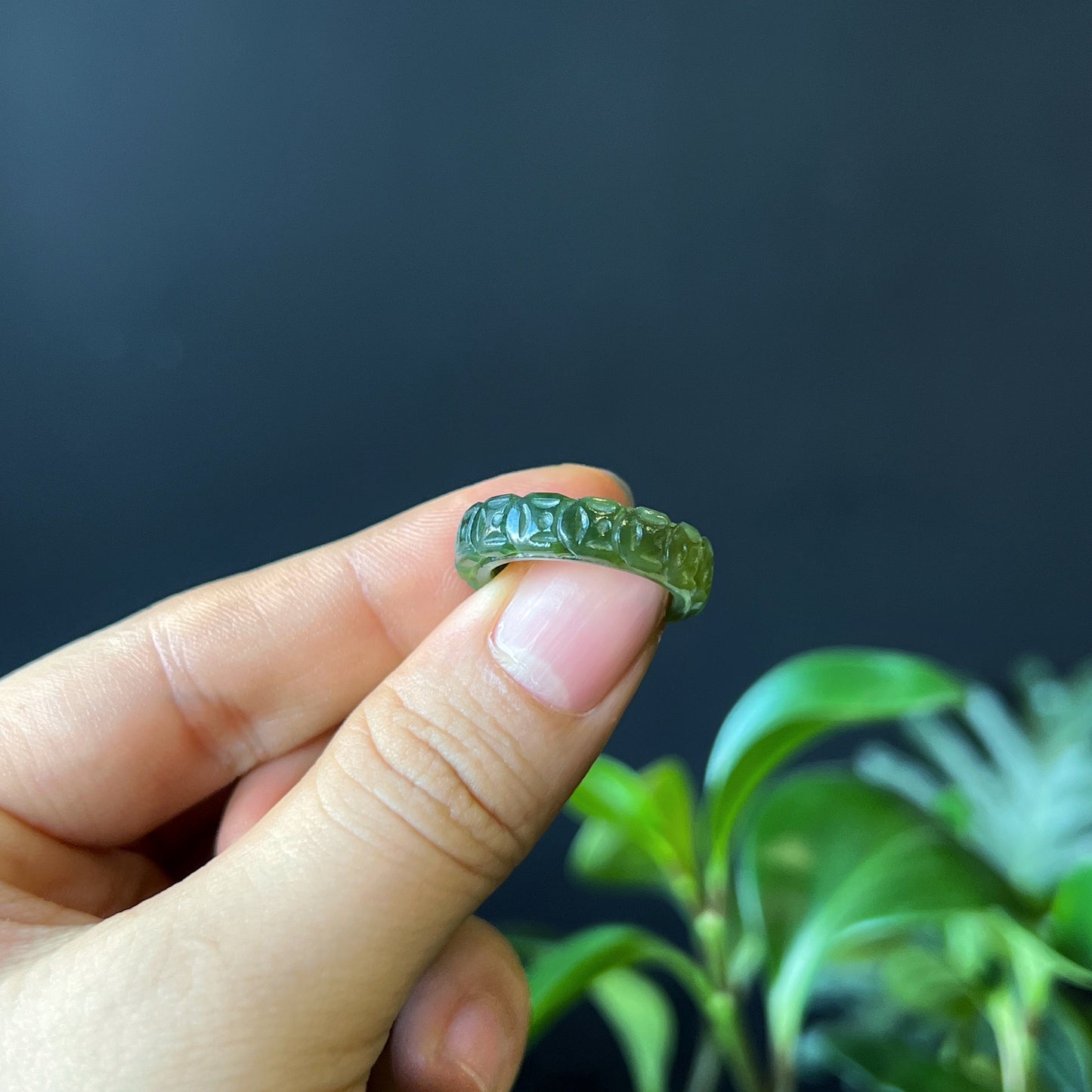 Nephrite Jade Carved Ring Size 1.6