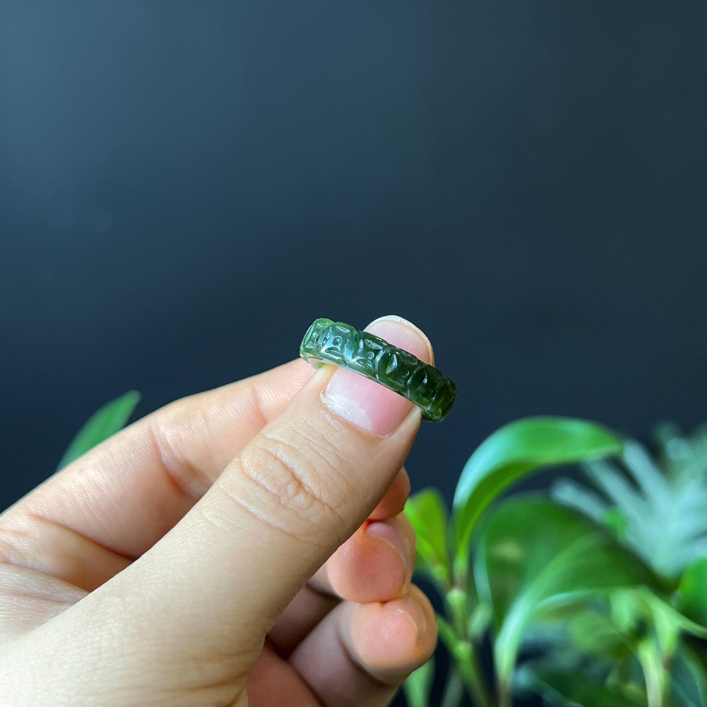 Nephrite Jade Carved Ring Size 1.6