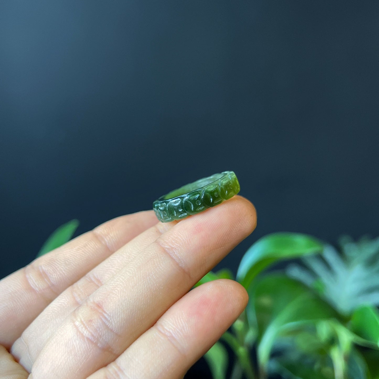 Nephrite Jade Carved Ring Size 1.6