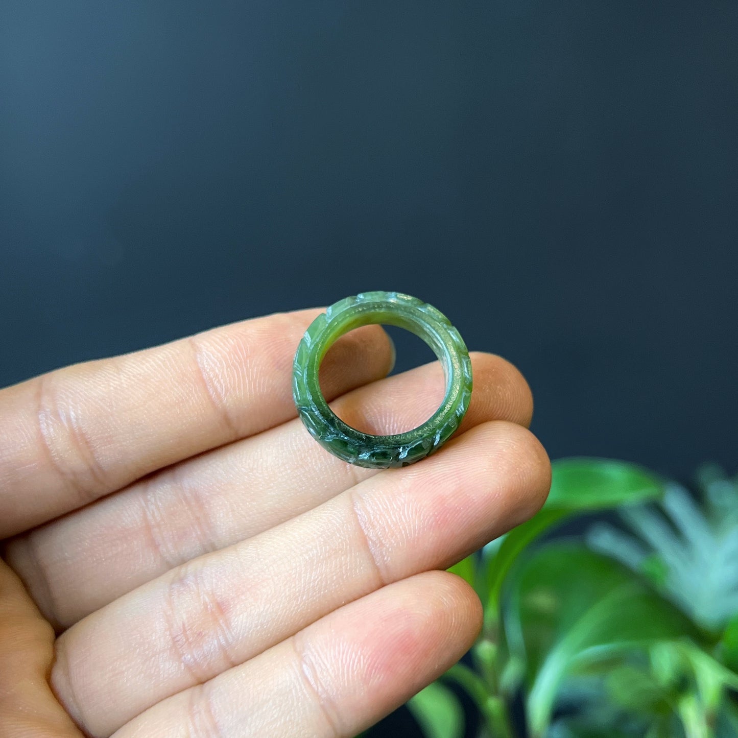 Nephrite Jade Carved Ring Size 1.6
