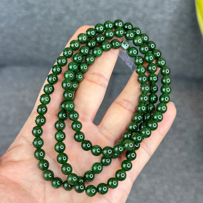 Natural Nephrite Jade High Quality Triple Wrap (108 Bead) Bracelet Size 7 mm