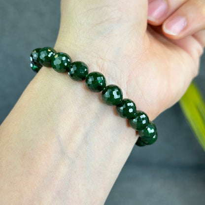 Natural Nephrite Jade High Quality Faceted Bracelet Size 9 mm