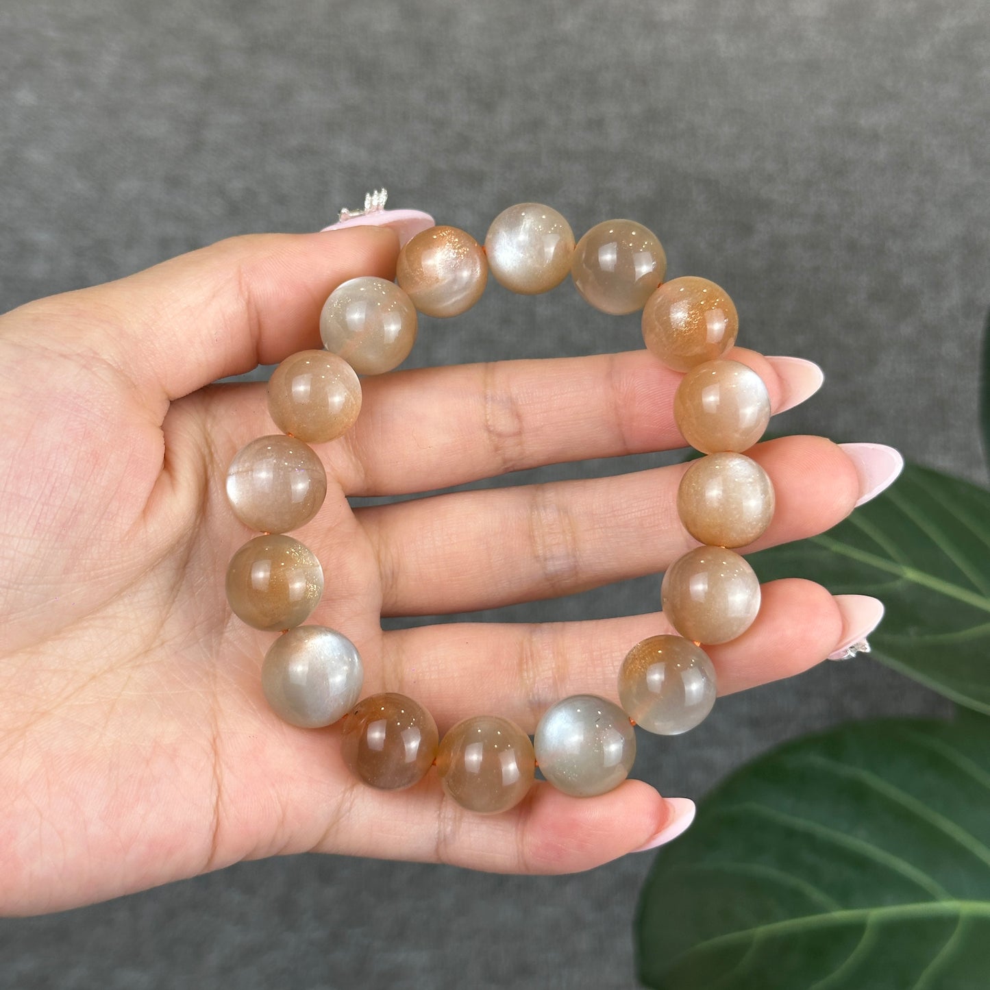 Peach Sunstone Moonstone Bracelet Size 13 mm