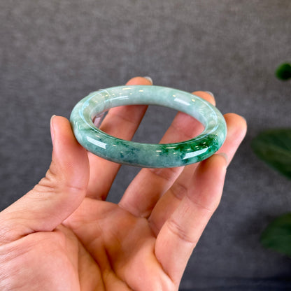 Bright Green Lotus Jadeite Jade Bangle Chopstick Style Size 51 mm with Gem Review Certificate