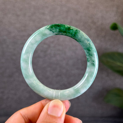 Bright Green Lotus Jadeite Jade Bangle Chopstick Style Size 51 mm with Gem Review Certificate