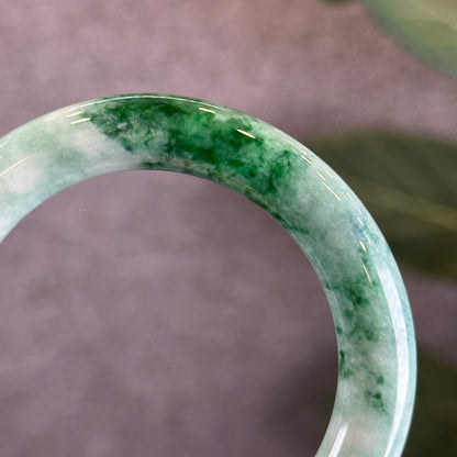 Bright Green Lotus Jadeite Jade Bangle Chopstick Style Size 51 mm with Gem Review Certificate