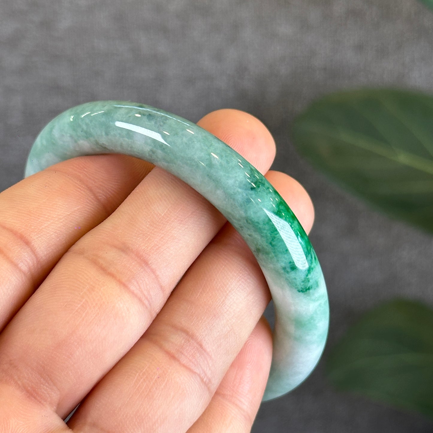 Bright Green Lotus Jadeite Jade Bangle Chopstick Style Size 51 mm with Gem Review Certificate