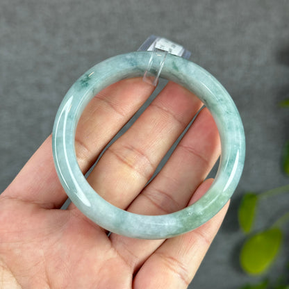 Floral Moss Green Natural Jadeite Jade Bangle Leaf Style Size 53 mm