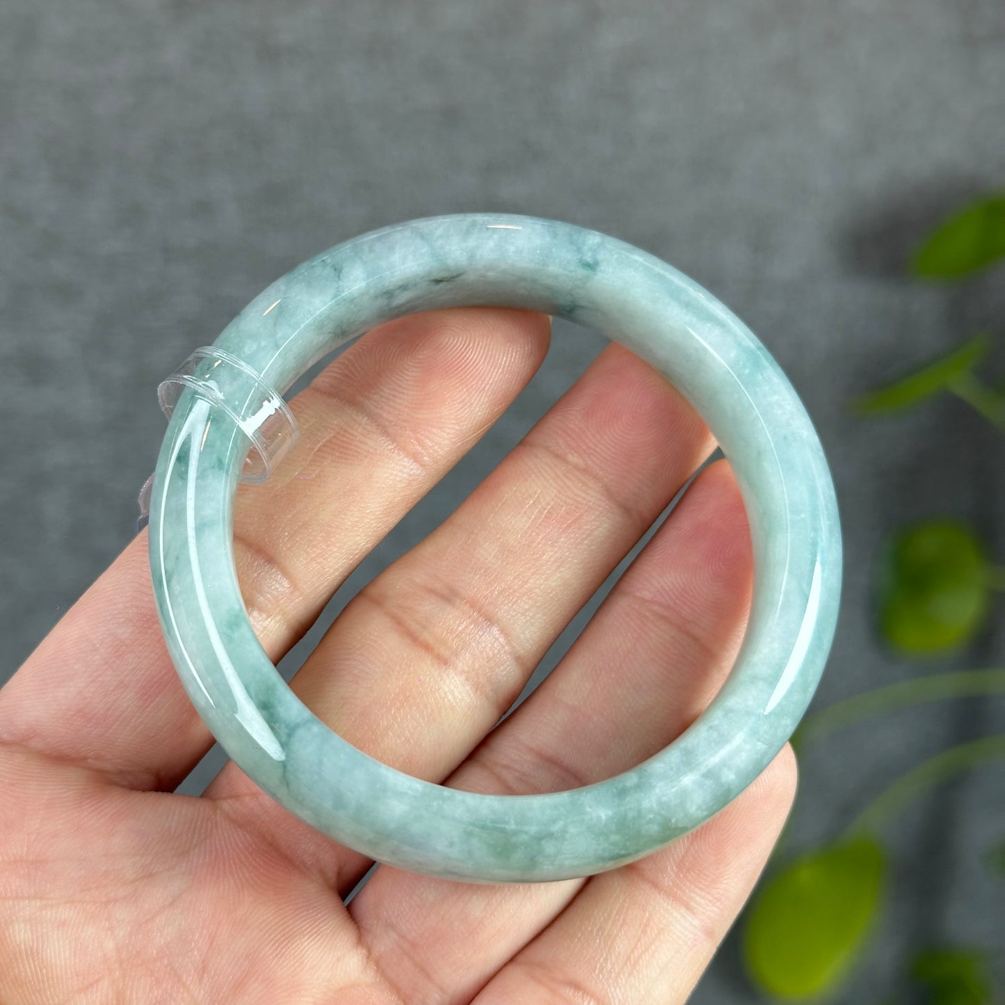 Floral Moss Green Natural Jadeite Jade Bangle Leaf Style Size 53 mm