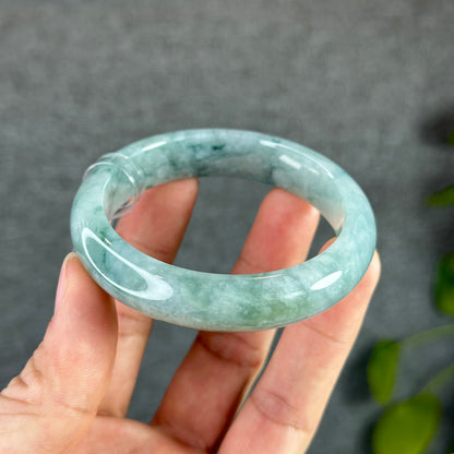 Floral Moss Green Natural Jadeite Jade Bangle Leaf Style Size 53 mm
