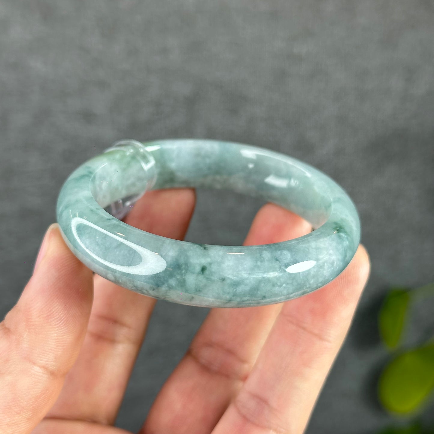 Floral Moss Green Natural Jadeite Jade Bangle Leaf Style Size 53 mm