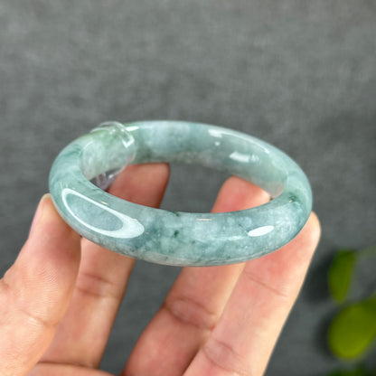 Floral Moss Green Natural Jadeite Jade Bangle Leaf Style Size 53 mm