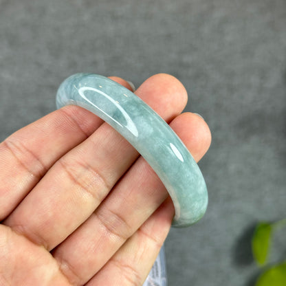 Floral Moss Green Natural Jadeite Jade Bangle Leaf Style Size 53 mm