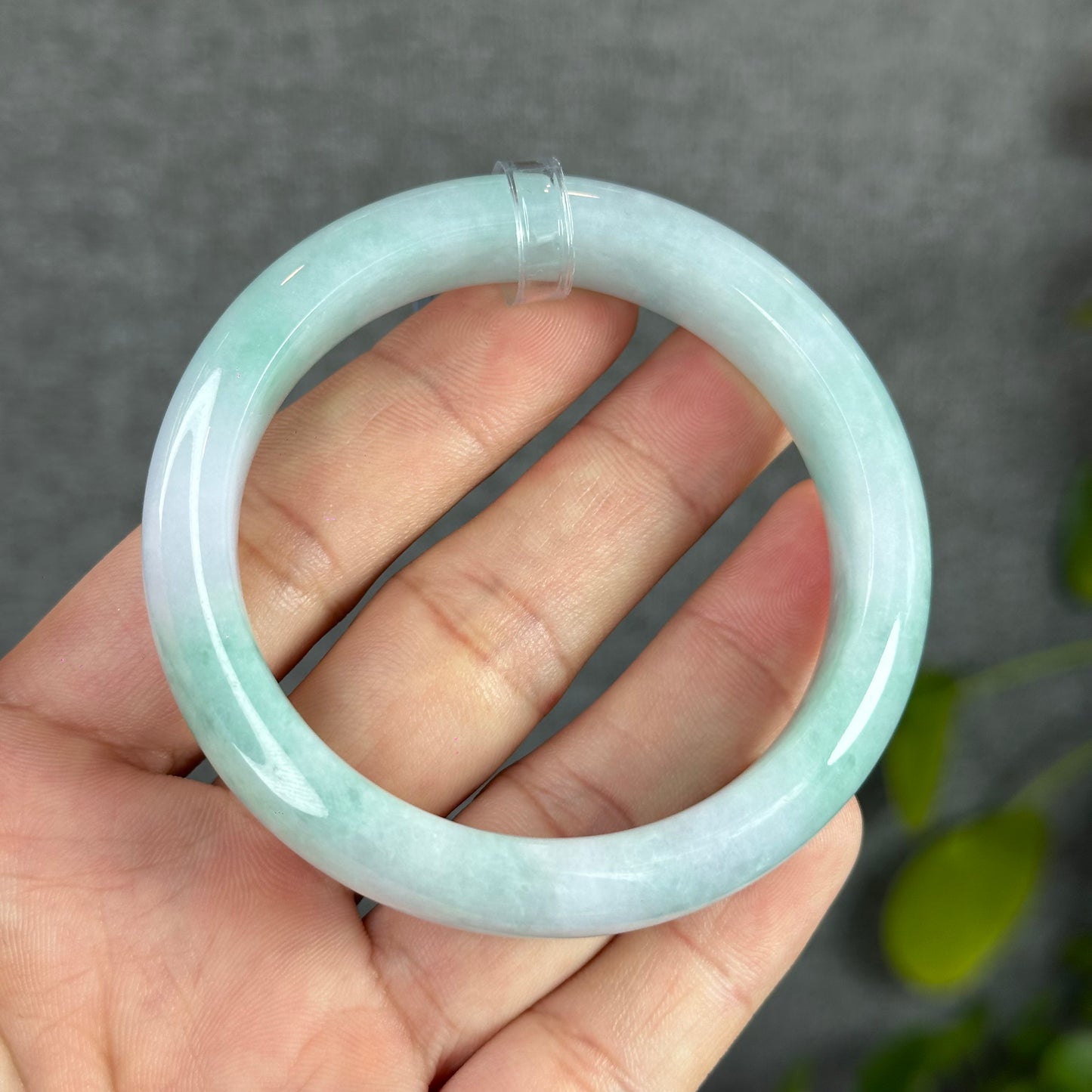 Semi Translucent Light Green Natural Jadete Jade Bangle Leaf Style Size 55 mm