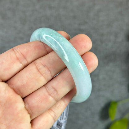 Semi Translucent Light Green Natural Jadete Jade Bangle Leaf Style Size 55 mm