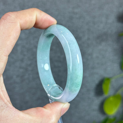 Semi Translucent Light Green Natural Jadete Jade Bangle Leaf Style Size 55 mm