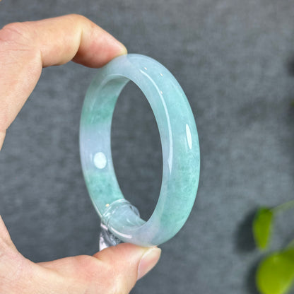 Semi Translucent Light Green Natural Jadete Jade Bangle Leaf Style Size 55 mm