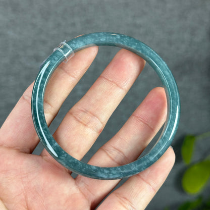 Water Green Natural Jadeite Jade Bangle Thin Leaf Style Size 60.8 mm