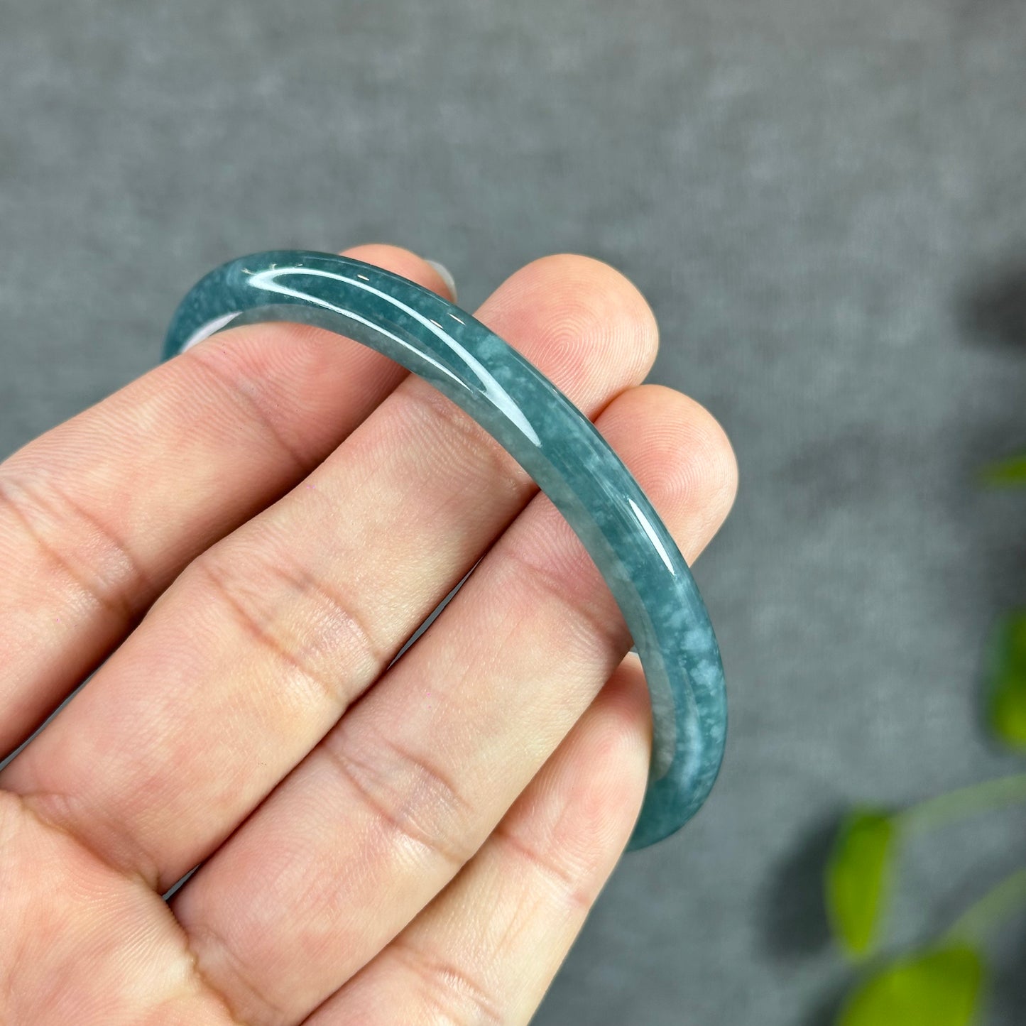 Water Green Natural Jadeite Jade Bangle Thin Leaf Style Size 60.8 mm