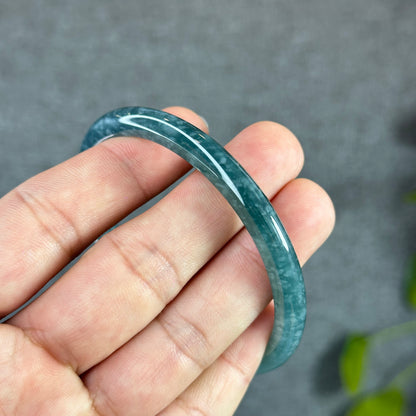 Water Green Natural Jadeite Jade Bangle Thin Leaf Style Size 60.8 mm