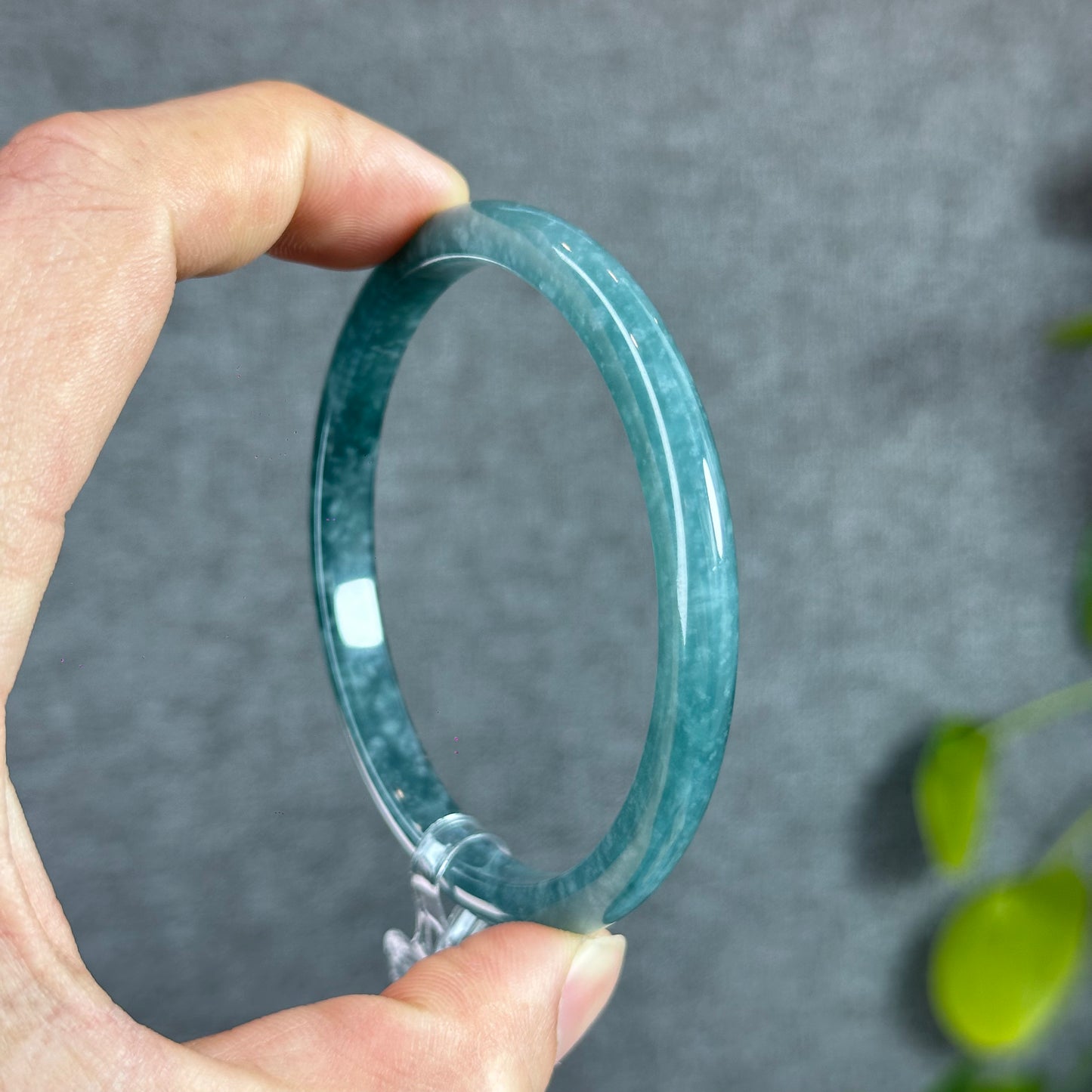 Water Green Natural Jadeite Jade Bangle Thin Leaf Style Size 60.8 mm