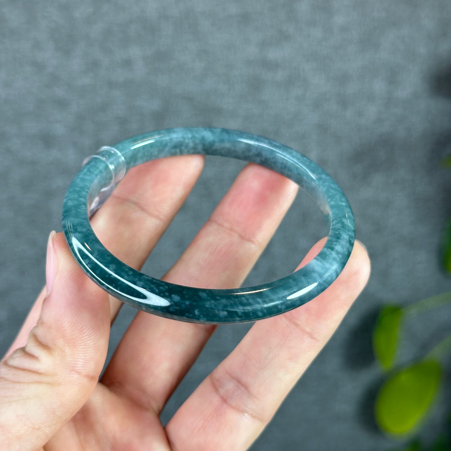 Water Green Natural Jadeite Jade Bangle Thin Leaf Style Size 55.5 mm