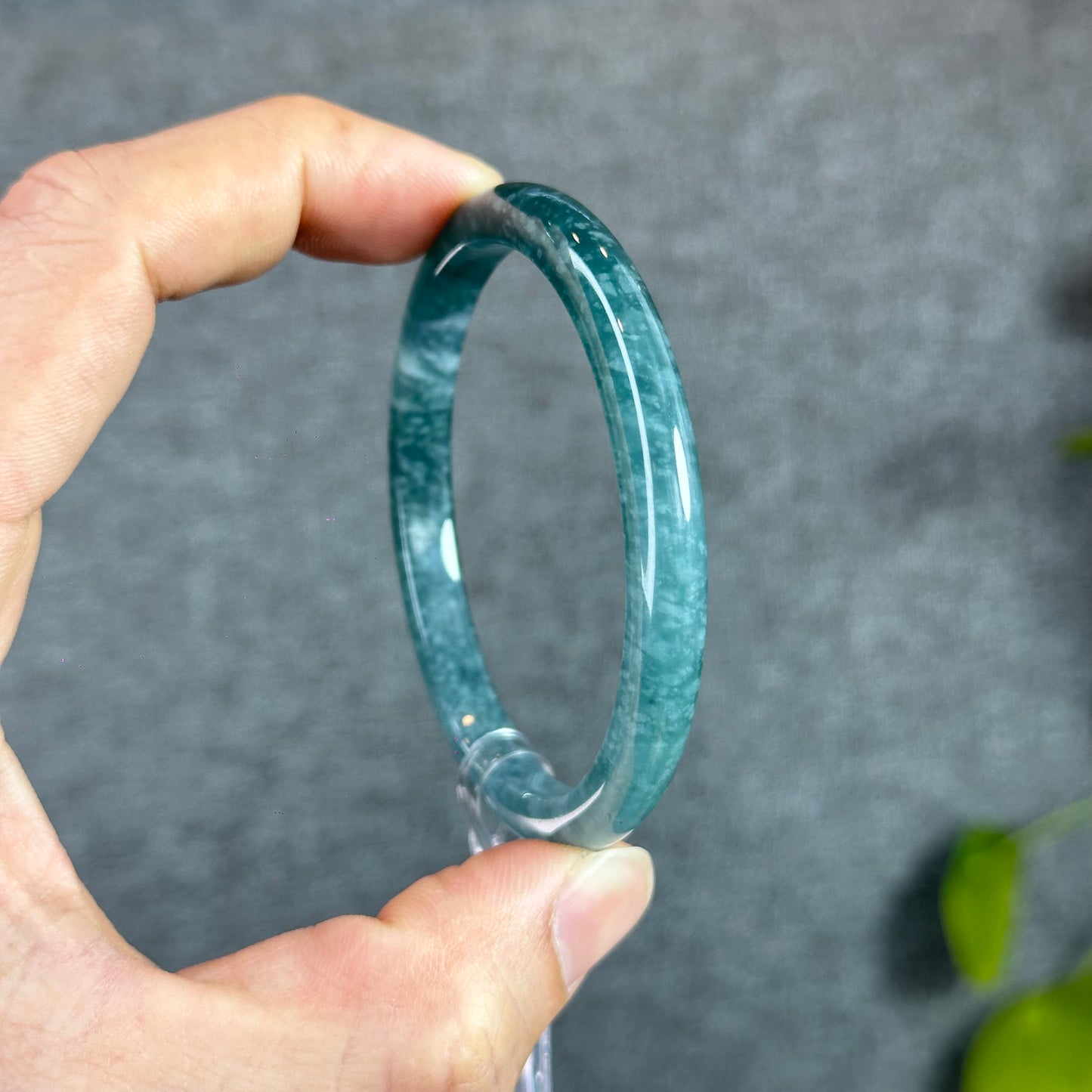 Water Green Natural Jadeite Jade Bangle Thin Leaf Style Size 55.5 mm