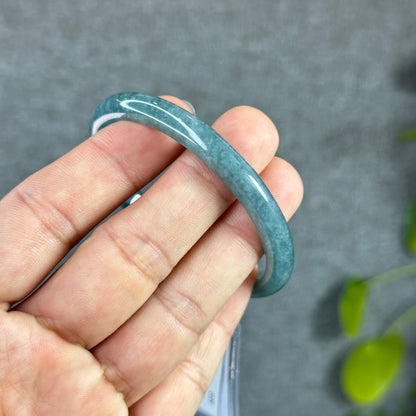 Water Green Natural Jadeite Jade Bangle Thin Leaf Style Size 55.5 mm