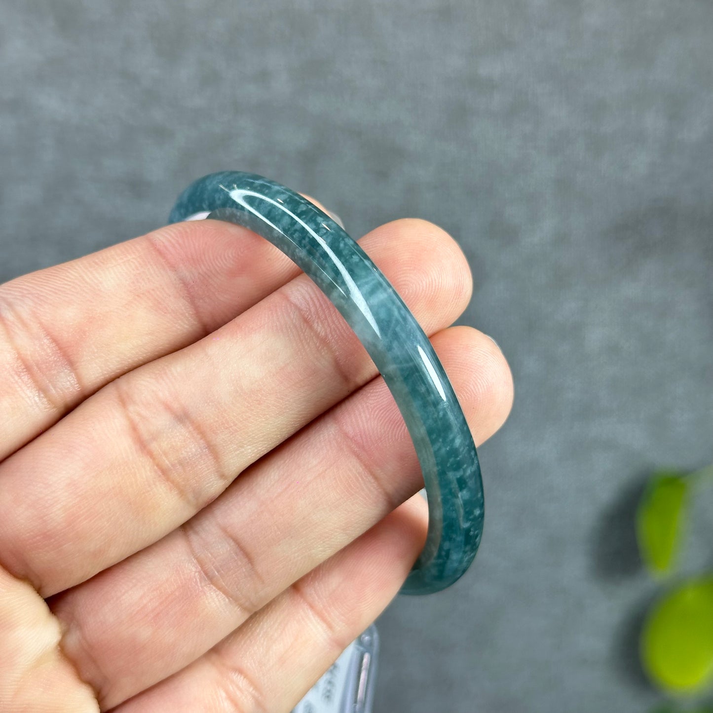 Water Green Natural Jadeite Jade Bangle Thin Leaf Style Size 55.5 mm