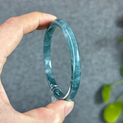 Water Green Natural Jadeite Jade Bangle Thin Leaf Style Size 61 mm